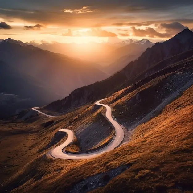 Winding road through a beautiful mountain landscape, symbolizing a journey