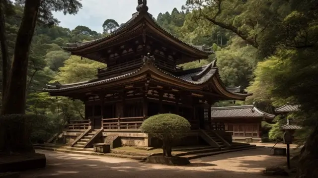 Ancient Japanese temple with a pagoda in Kyoto