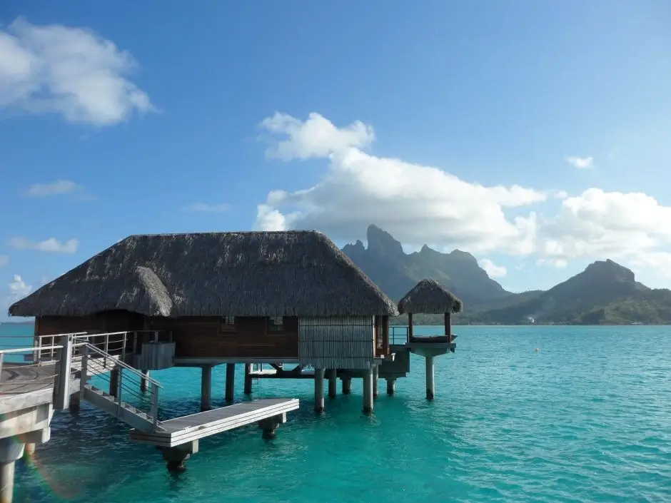 Stunning view of Mount Otemanu from an overwater bungalow in Bora Bora