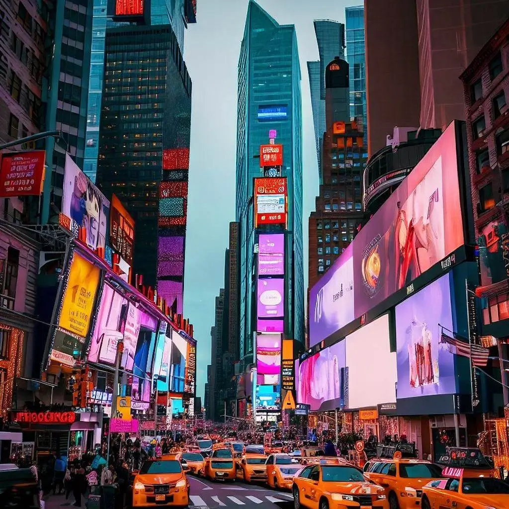 The vibrant lights and energy of Times Square in New York City at night