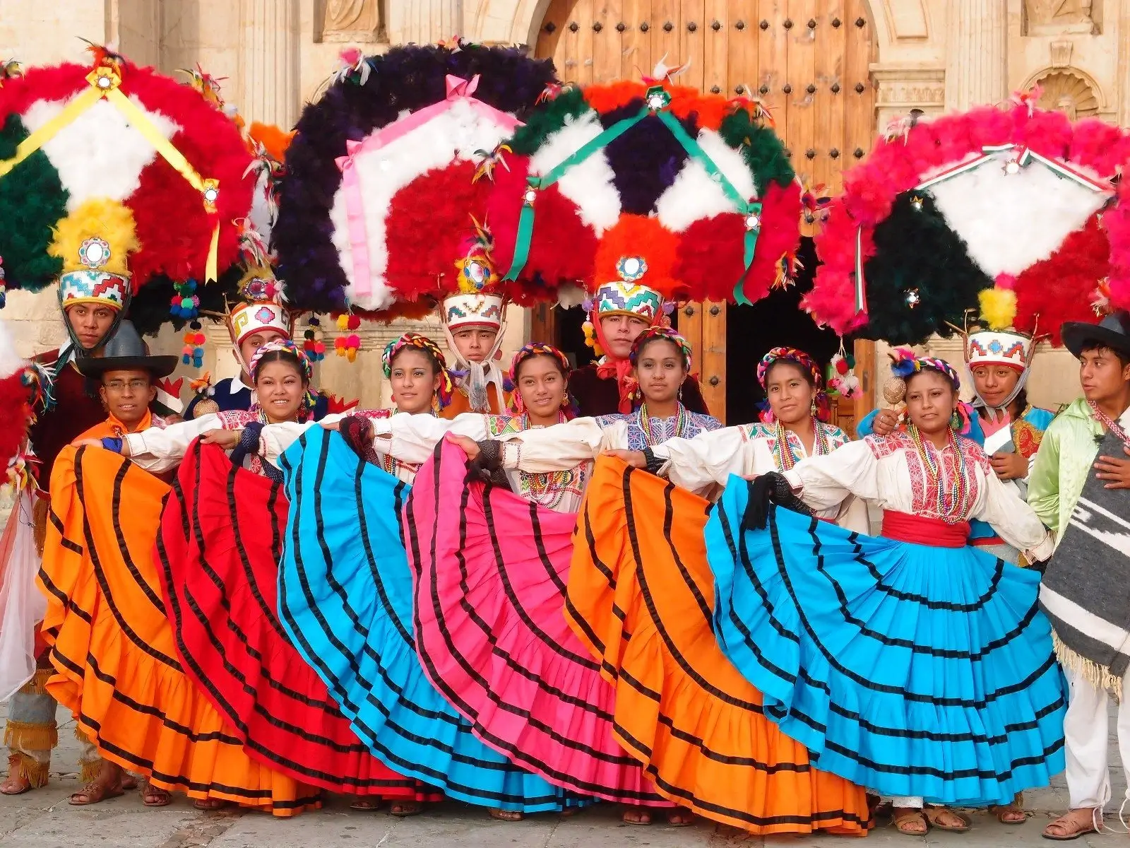 A close-up of a vibrant local festival with traditional clothing